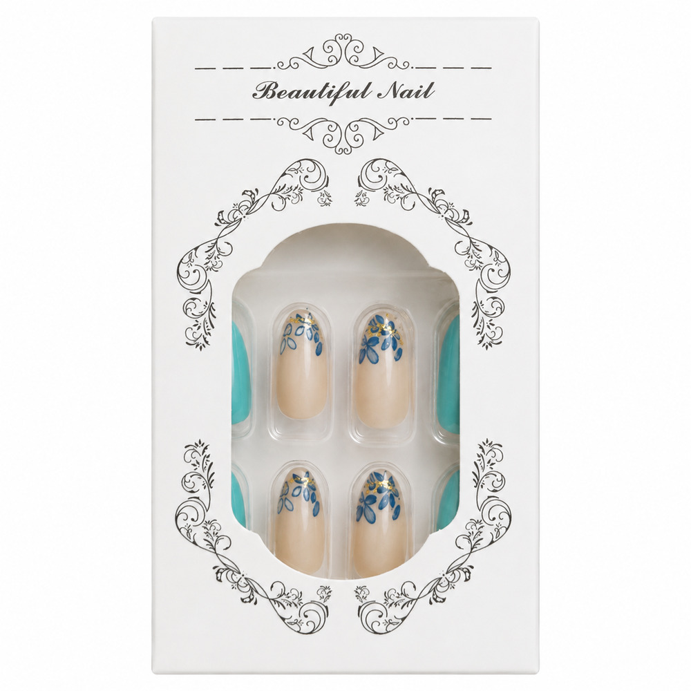 2 SETS IMSOHOT Press On Nails Blue Floral Nude Artificial Nail Set w/ Glue New